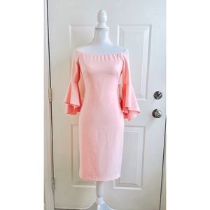 Eliza J | Pink Off the Shoulder Ruffle Sheath Dress